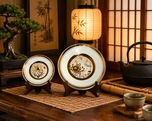 Vintage Art of Chokin Japanese Decorative Plate Set Bird & Floral Gold